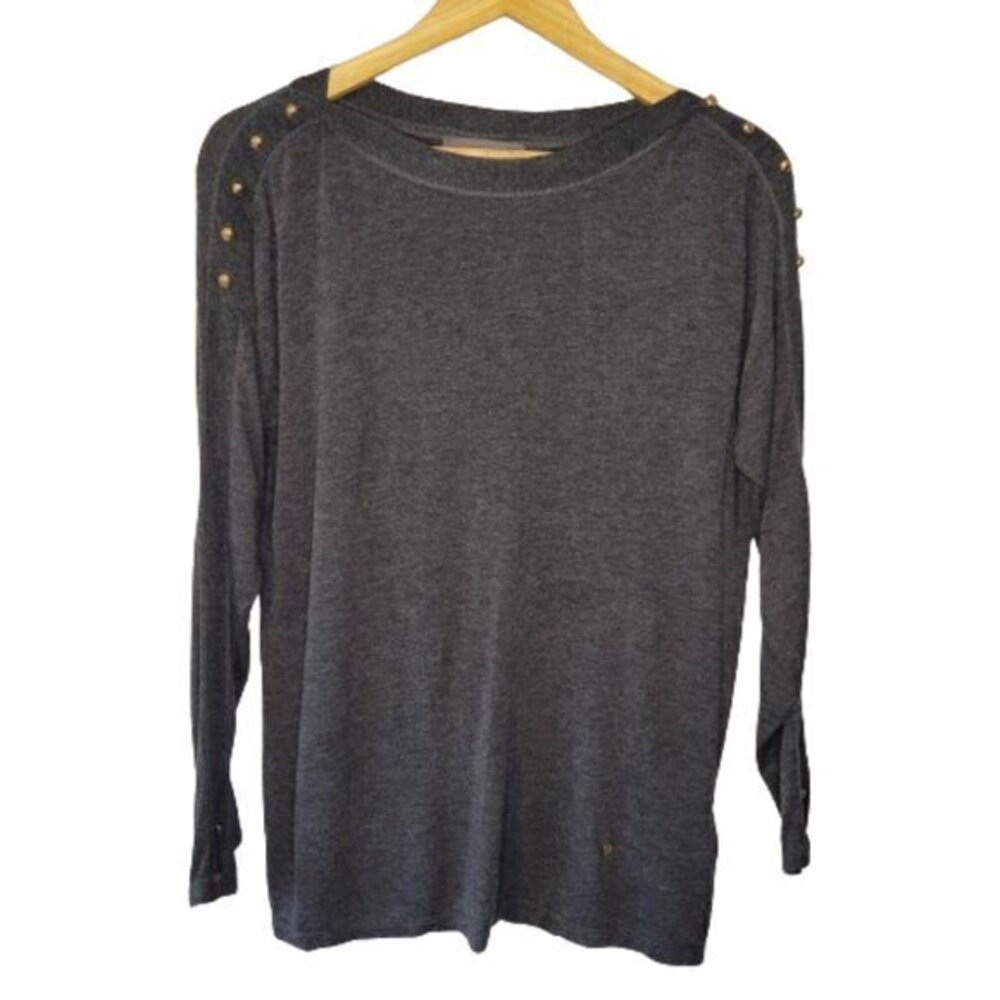 Mos Mosh Long Sleeved Grey Sweater with Gold Button Detail Size Small